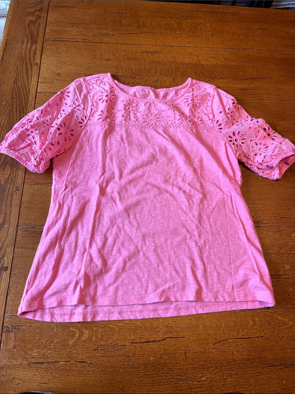 Talbots Pink Eyelet Sleeve Short-Sleeve Tee